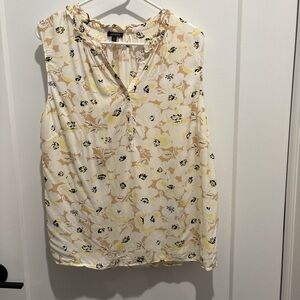 Talbots Yellow and Black Floral Sleeveless Blouse